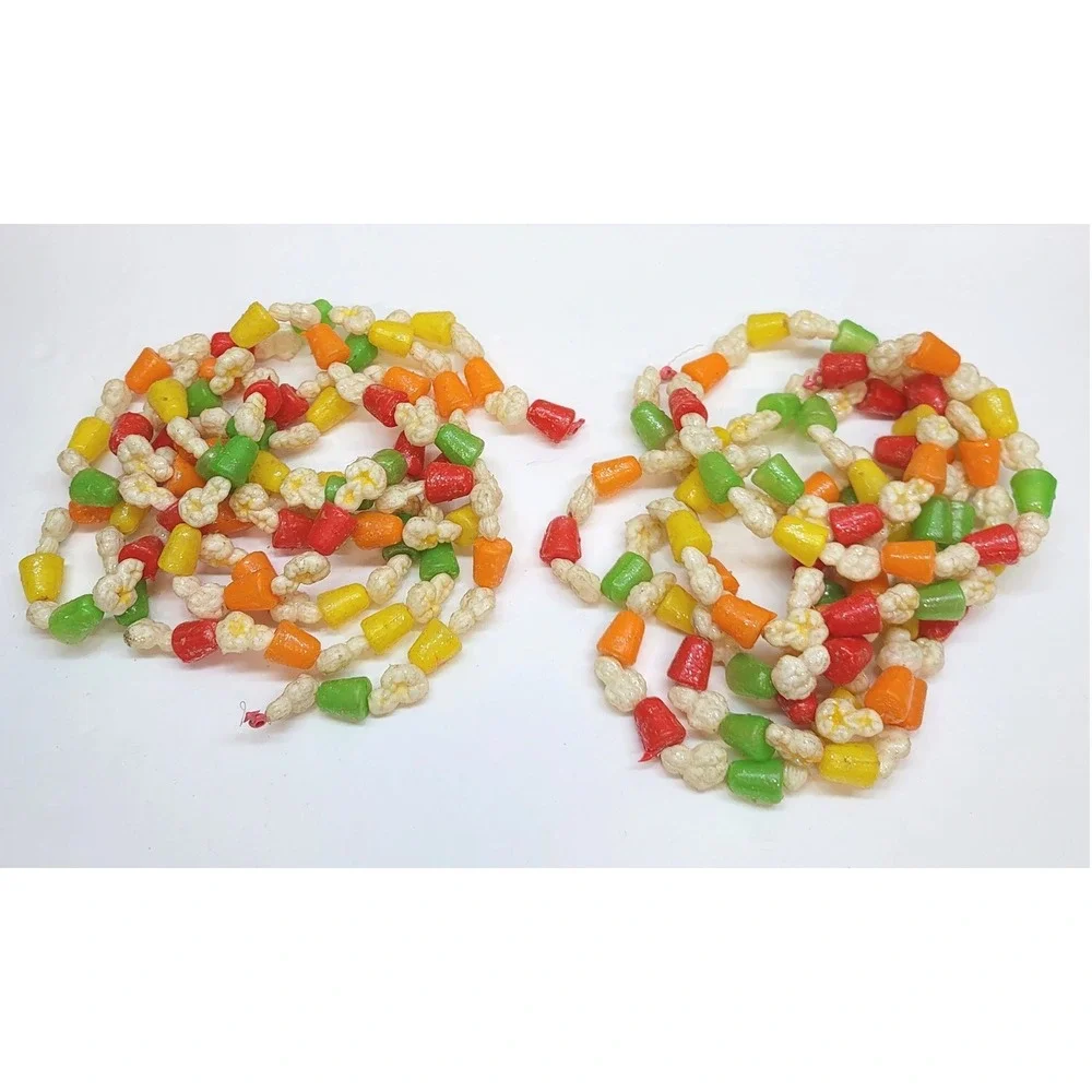 Vtg Plastic Glittered Popcorn and Gumdrop Christmas Garland (2) 8.5ft Strands